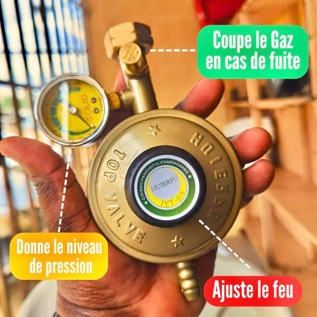 Détendeur de gaz butane avec manomètre+ Anti-Fuite Qualité Supérieure.