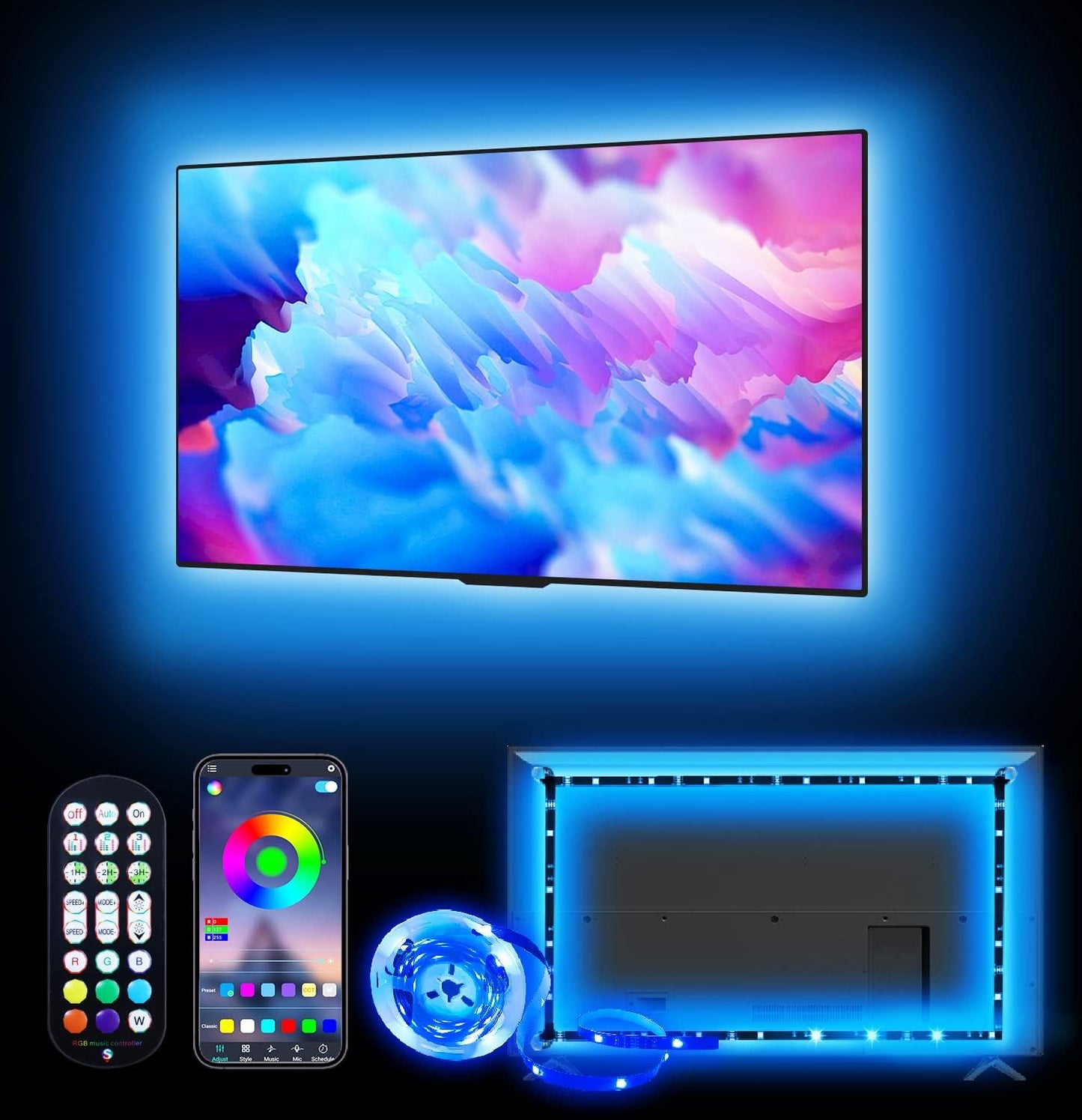 LED MULTICOLORE RGB POUR TÉLÉVISION ( 5M ) CONTRÔLE AVEC TÉLÉPHONE 📱