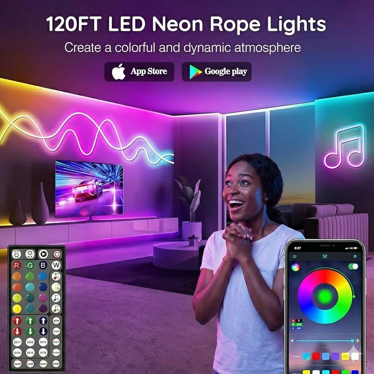 NEON LED RGB BLUETOOTH TÉLÉCOMMANDÉE ( 5 MÈTRES)